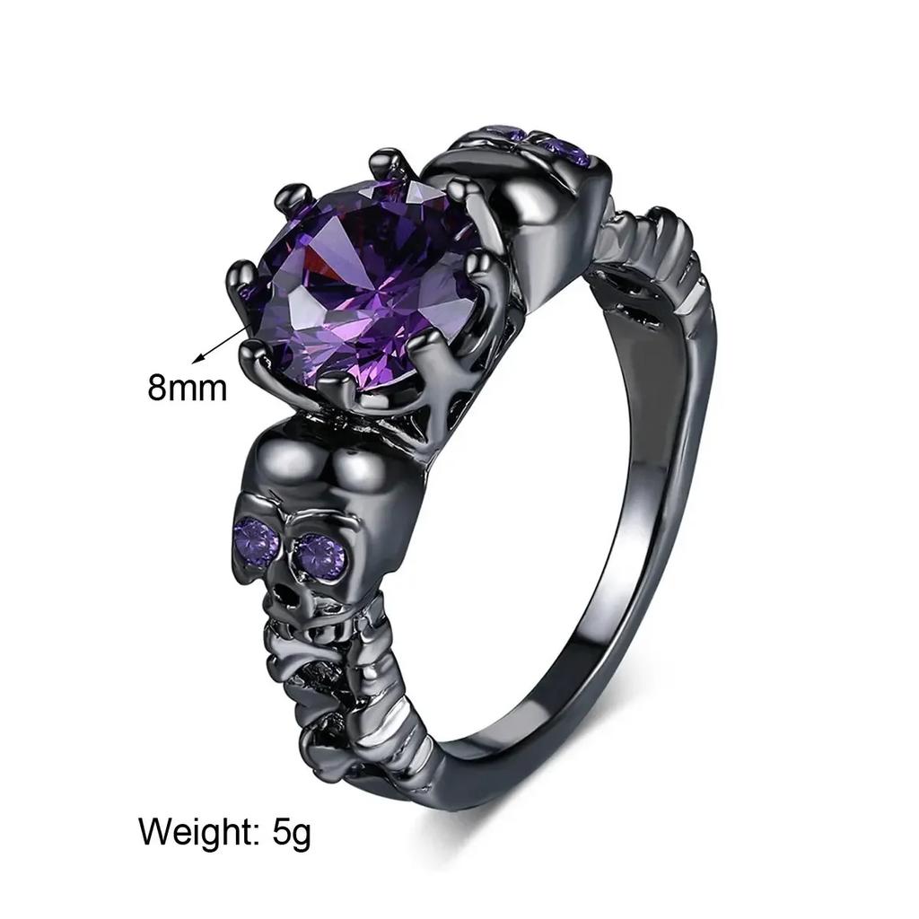 Vintage Black Gold Skull Purple Zircon Punk Ring Creative Ghost Head Fashion Jewelry for Men Women