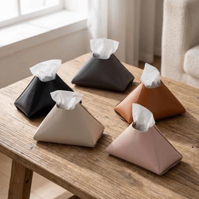 Triangular Pyramid PU Tissue Box Modern Style Waterproof Tissue Container Simple Decorative Tissue Organizer Bathroom Vanity