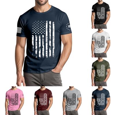 Ανδρικό Μοντέρνο Casual T-Shirt Τοπ με Σχέδιο για την Ημέρα της Ανεξαρτησίας, με Στρογγυλή Λαιμόκοψη και Κοντά Μανίκια