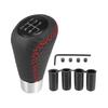 Auto Car Gear Lever Shifter Manual Stick Shift Knob Black Universal PU Leather with Perforations and Red Stitching 6-Speed