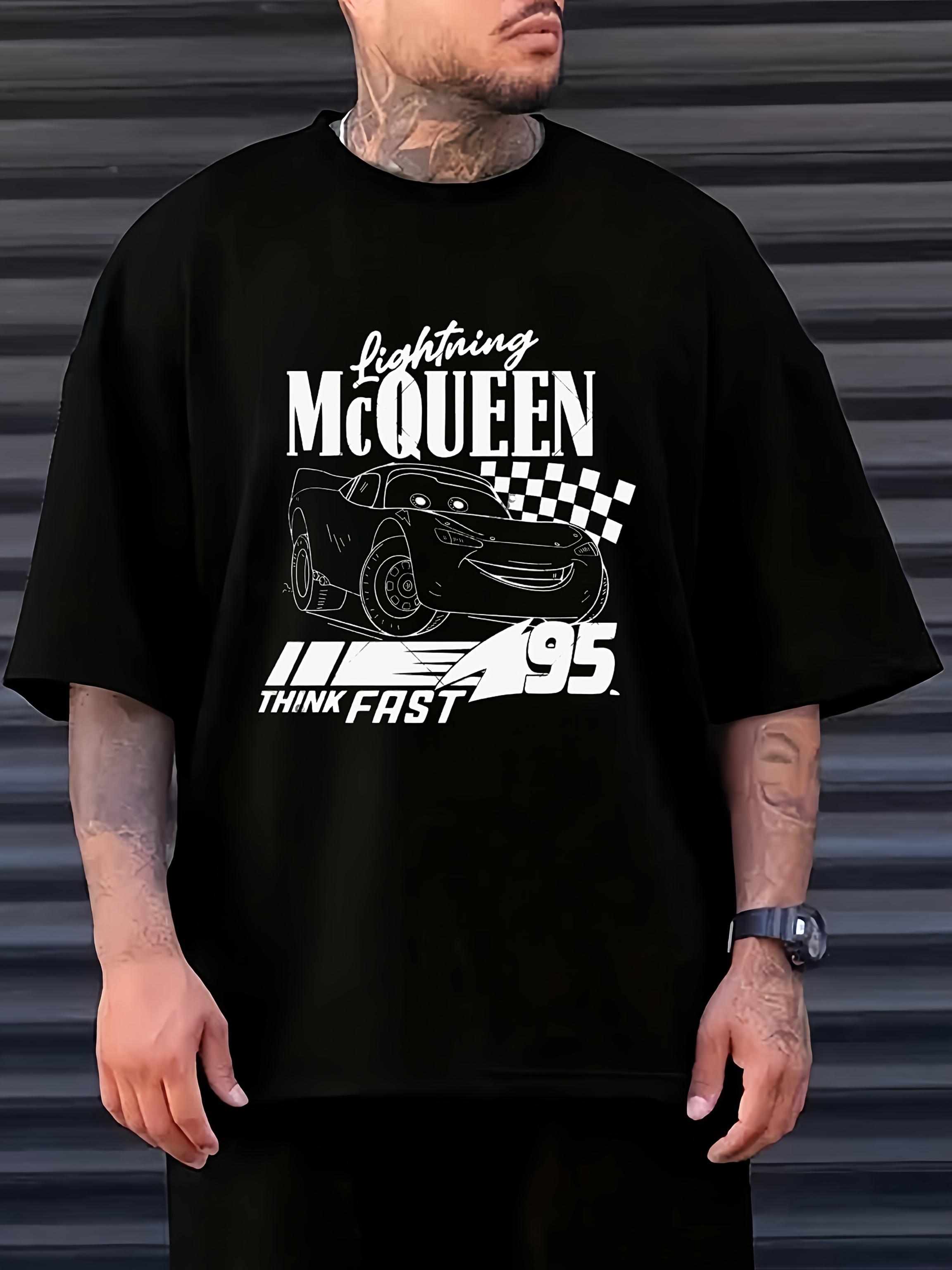 Disney Cars Lightning McQueen Graphic T-shirt - Black Casual Short Sleeve Tee with Fast & for THINK Fast Design XL