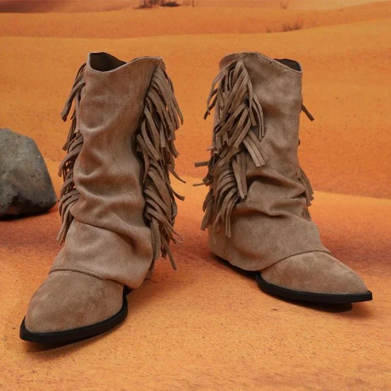 

Замшевые женские полусапоги с острым носком и бахромой, дизайнерская обувь для женщин, тренд 2024, зимние ботинки, новые челси, зимние женские ботинки 41 коричневый