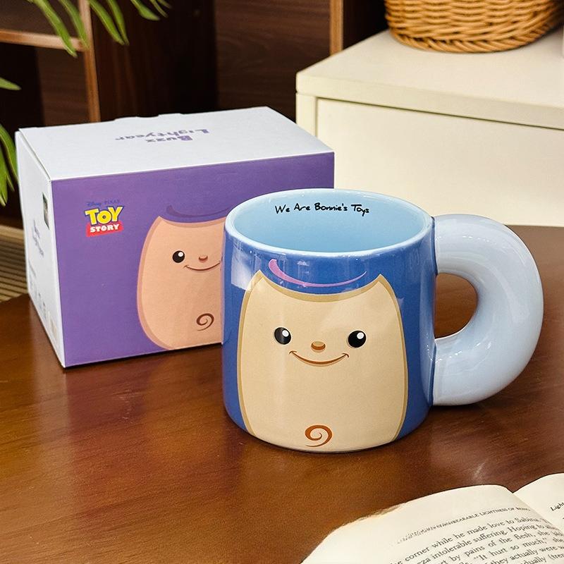 Cute Cartoon Buzz Lightyear Large Capacity Ceramic Mug Large Handle Water Cup Home Breakfast Cup Souvenir 550ml