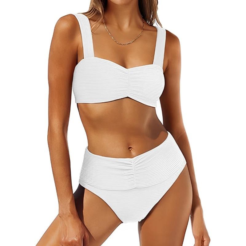 

Strappy Bikinis 2025 Women High Waist Swimwear Solid Swimsuit Female Beachwear Summer Bathers Bathing Swimming Swim Suit XXL S білий