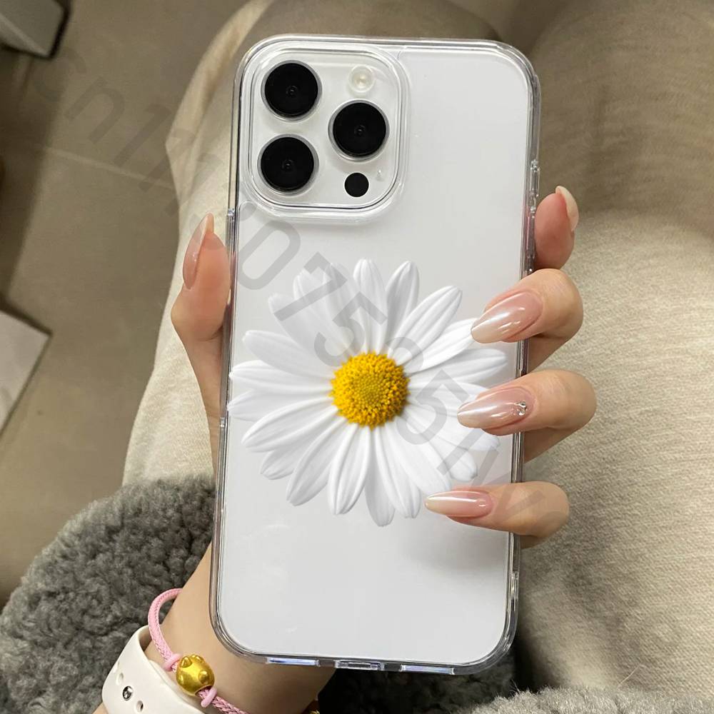 Flower Phone Case for iPhone 17 16 15 14 13 12 11 Pro Max Plus Air Mini 16E ProMax Transparent Case