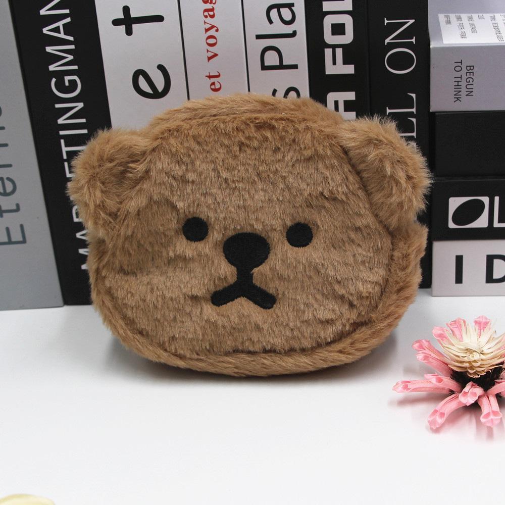 Plush Cartoon Bear Coin Purse With Embroidered Animal Design For Girls And Teens