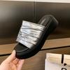 Comfort Version~ Thick Bottom Heightening Pleated Slippers Women's 2025 New Korean Version Versatile Flat Bottom One Word Cool Like Summer Outer Wear