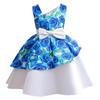 2024 European & American Rose Print Girls' Asymmetrical Shoulder Princess Dress