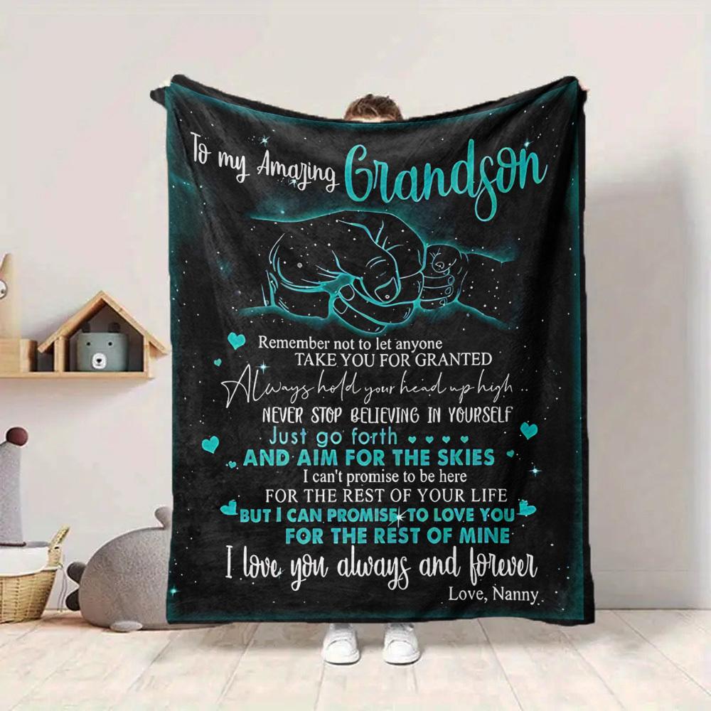 1PC Grandson Love Quotes Blanket - Soft Warm All-Season Throw for Sofa, Bed, Car, Office, Throw For Sofa Yy250916133