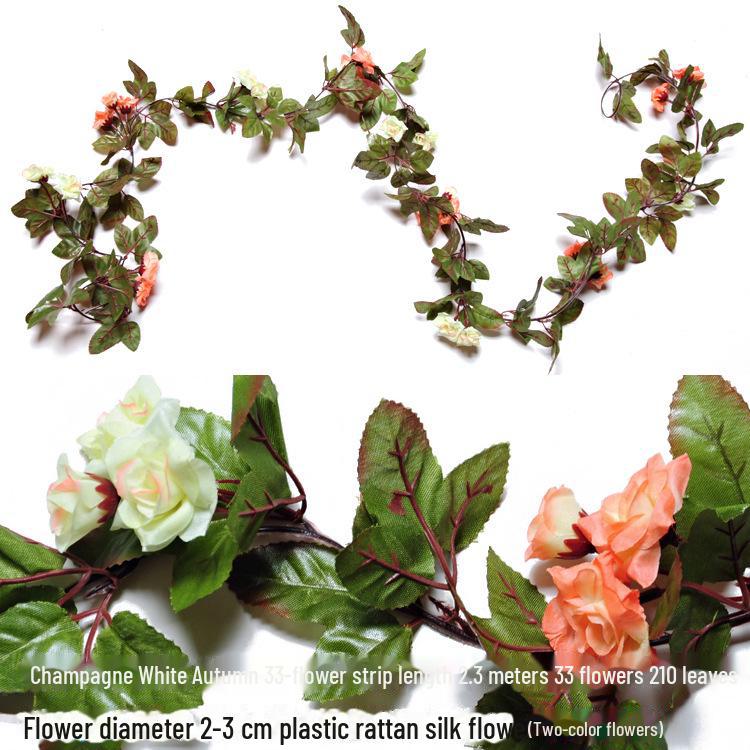 Silk and Plastic Roses Decorative Vines - Artificial Flowers for Weddings, Living Rooms, Home Ceilings, and Rattan Decor.