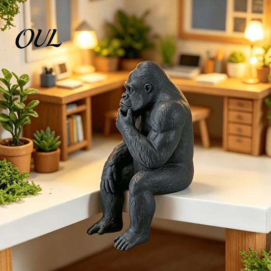 Contemplative Literary Gift 3D Printed Thinking Gorilla Figurine, Mini Thinker Statue, Miniature Sitting Figurines Modern Minimalist Sculpture