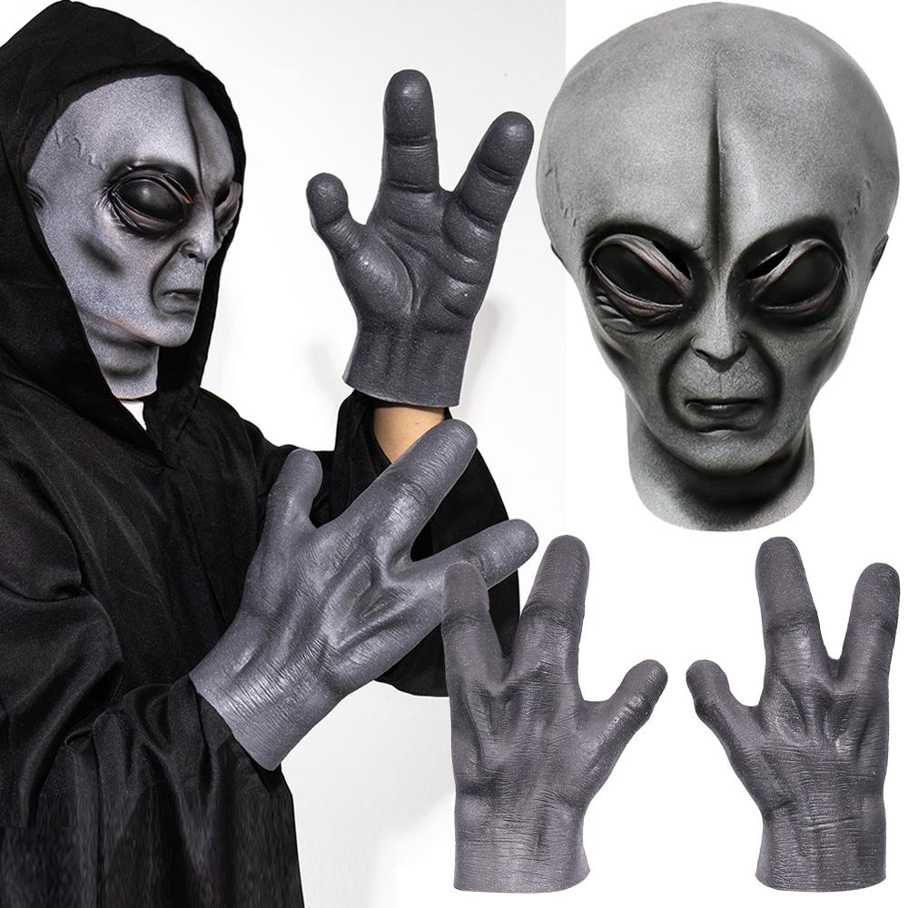 

51 Area Alien Mask перчатки Косплей НЛО Монстр Череп Латексный шлем Руки Хэллоуин Костюм для вечеринки Реквизит Gloves