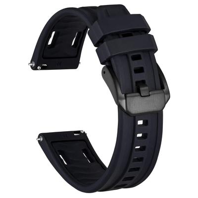 Ayadoo 22mm Silicone Watch Quick Release Waterproof and Sweatproof Replacement Strap Two-Tone Band, Black/Black