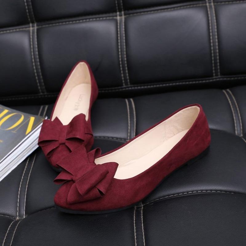 

Single shoes women s casual spring new bow low heel solid color pointed head light mouth la 40 бордовый