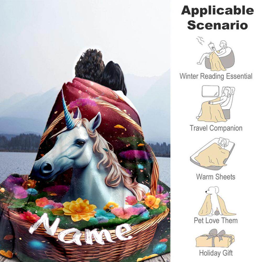 Unicorn Customize Text Blanket Lightweight Personalized Blanket Comfortable Throw For Seaside Picnics Office Chair Home Decor Four Seasons Universal