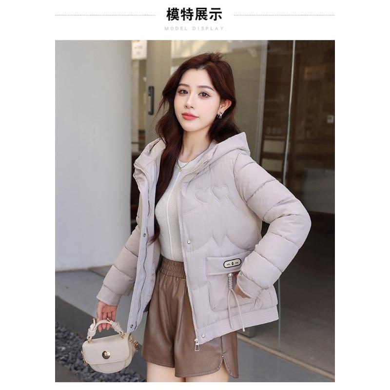 

Solid color lightweight hooded fluffy warm cold loose short section of high-quality fabric casual sports jacket cotton jacket coat M абрикосовий