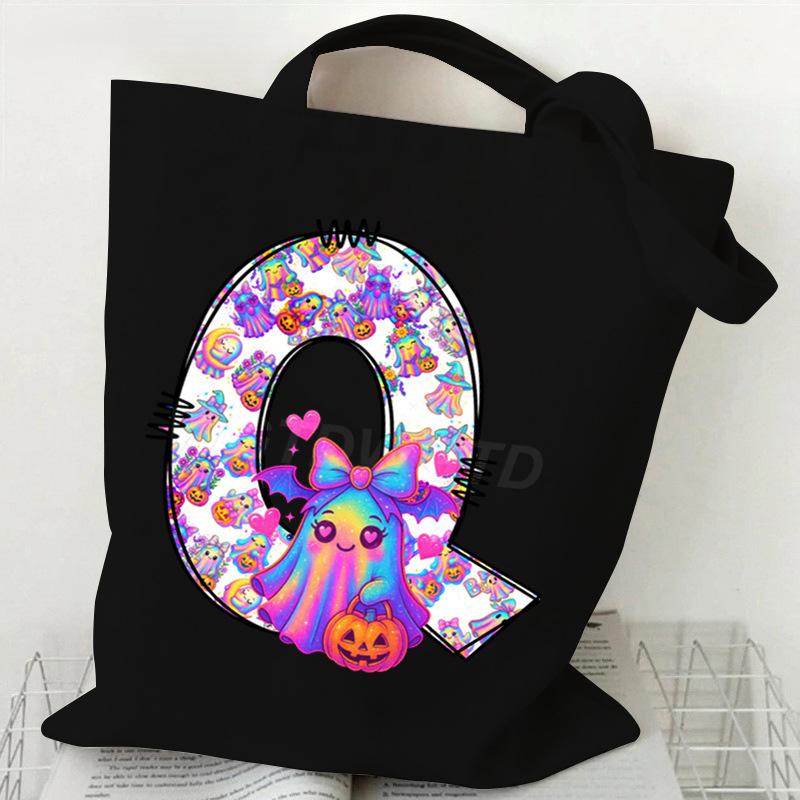 Halloween Alphabet Canvas Bag Going Out Portable Handbag Women's Large Capacity Casual Shoulder Crossbody Bag