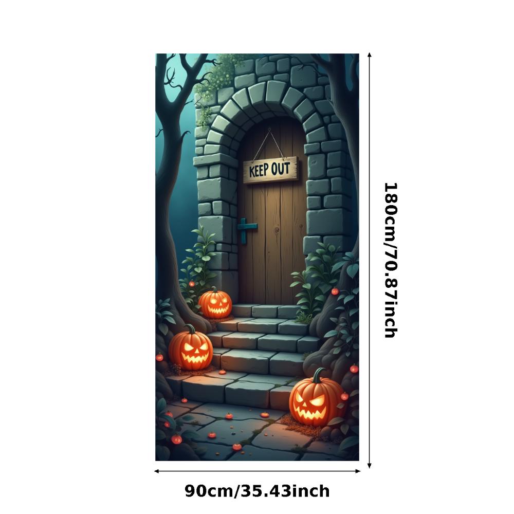 Party Backdrop Jack O'Lantern Event Banner Haunted House Banner Wooden Door Halloween Banner For Holiday Decor Haunted House