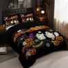 3Pcs Halloween Bedding Set Evil Pumpkin Ghost Cat Design Duvet Cover & Pillowcases Included Perfect Holiday Decor Gift