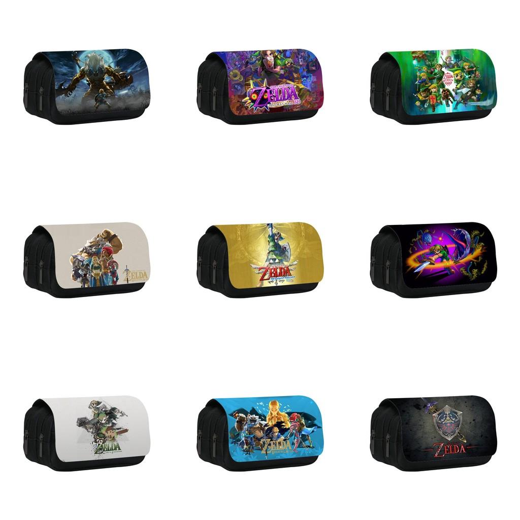 Zelda Themed Pattern Double Layer Flip Cover Stationery Storage Pencil Bag For Students And Office Use