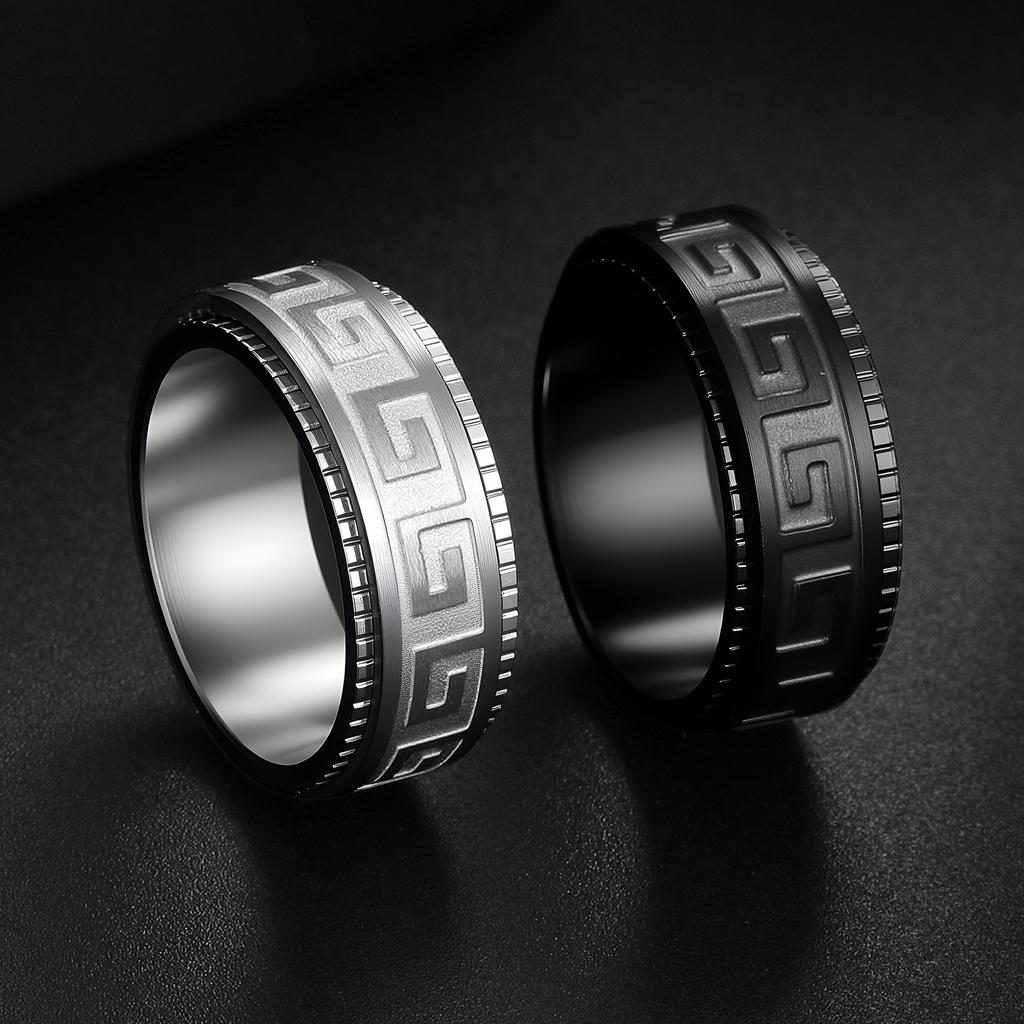 Titanium Steel Ring to Reduce Stress and Anti-anxiety Rotating Ruyi Great Wall Pattern Fashion Couple