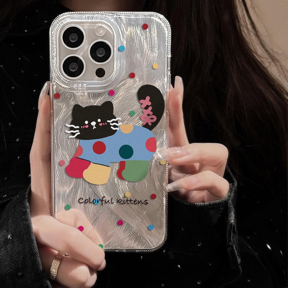 Color polka dot cat is suitable for iPhone17promax Apple 17IMD feather yarn mobile phone case 14/15 large hole 16.