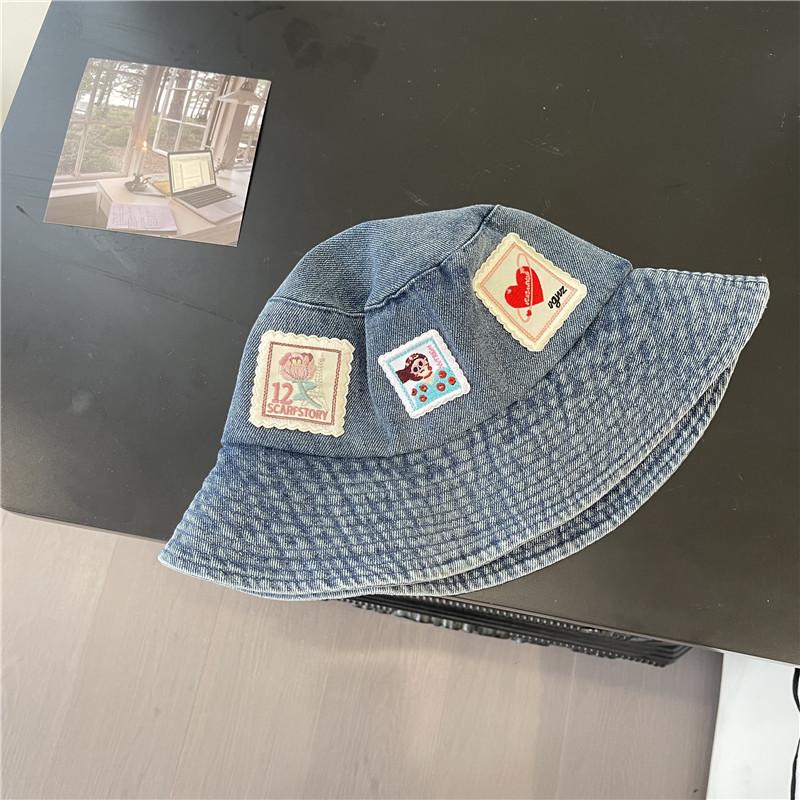 

Hat Style Versatile Sweet Applique Womens Sunshade Fisherman Hatscaps Blue