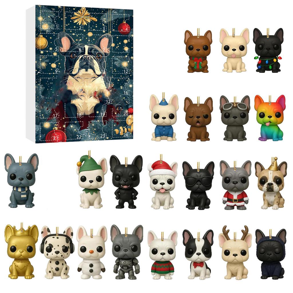 2D Plane Box With 24 Double-sided Printed PendantsChristmas Pet Dog Advent Calendar BlindBox Christmas Tree Decoration Acrylic Pendant