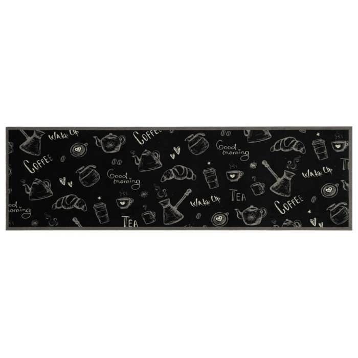 VidaXL Washable Kitchen Mat Printed Morning, Non-Slip Doormat, Floor Mat, Mat In Front of Sink, Modern, Black 4005584