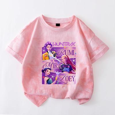 KPop Dämonenjäger Batik-T-Shirt für Mädchen Kurzarm-Tops Rumi Mira Zoey Print T-Shirts Niedliche Sommer-Kinderbekleidung