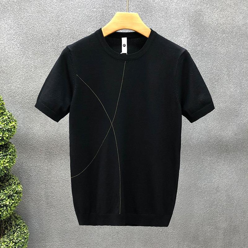 Men S Slim Fit Short Sleeve Knit T Shirt Apricot Casual Spring Autumn