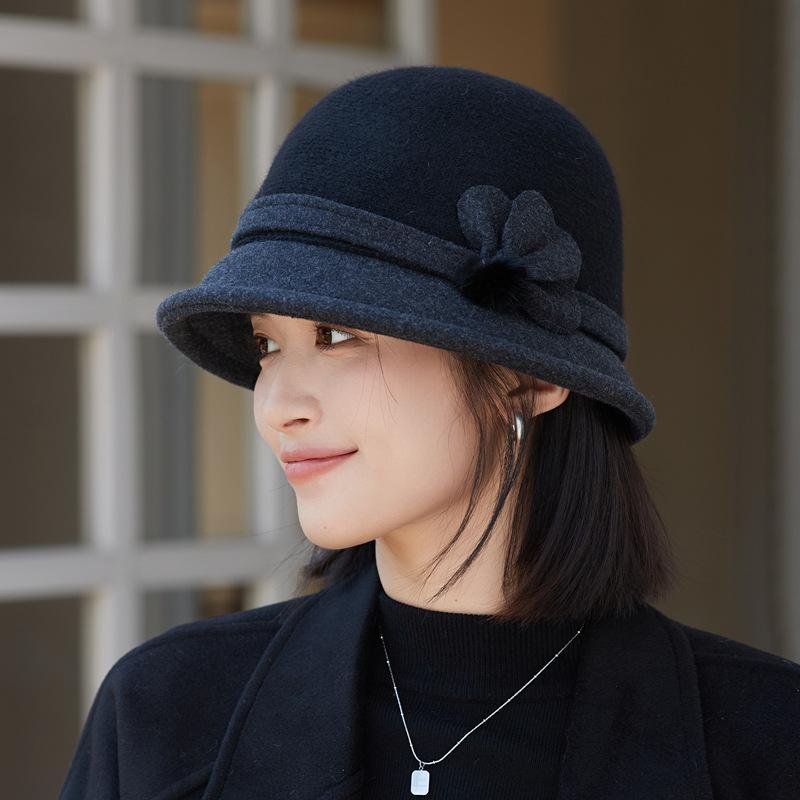 Woolen Bucket Hat Autumn and Winter Outdoor Leisure Windproof Warm Basin Hat Retro British Style Hat Women