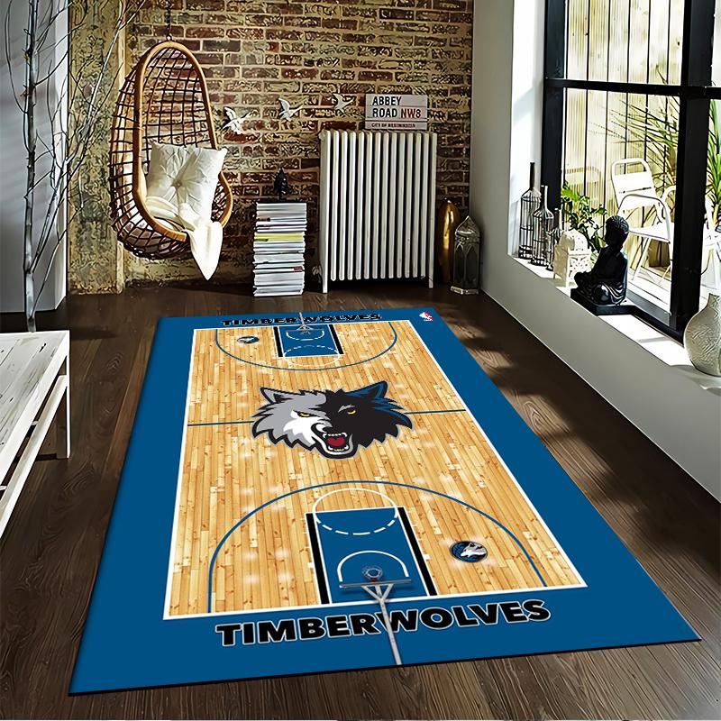 """Timberwolves Court Style Teppich mit Wolfslogo - Sport Design Teppich"" Geeignet für den Einsatz als Anti-Rutsch-Matte für Wohnzimmer, Schlafzimmer, Sofas"""