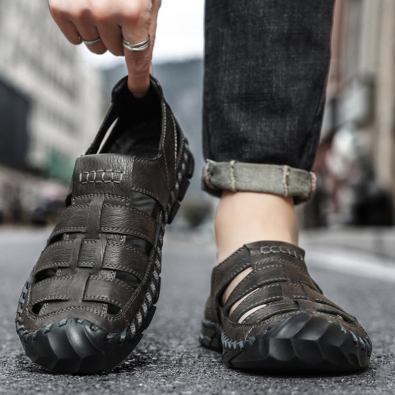 Men's Summer Thick Bottom Sandals 2025 New Casual Beach Sandals Men Shoes Leather Breathable Comfortable Soft Roman Men's Slippe