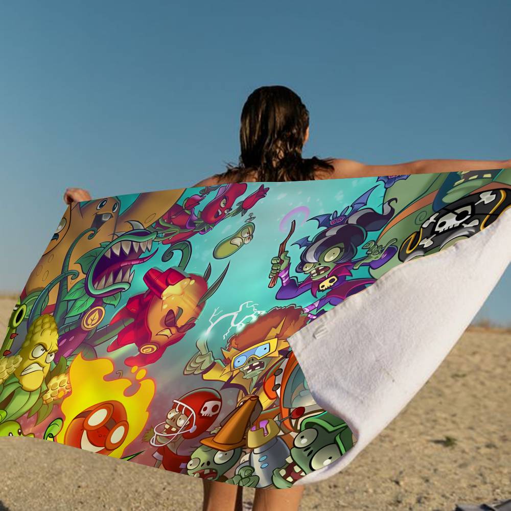 P-Plants-vs-Zombie Cartoon Microfiber Beach Towel Absorbent Quick Dry Soft Yoga Swimming Resort Mountain Climbing Towel