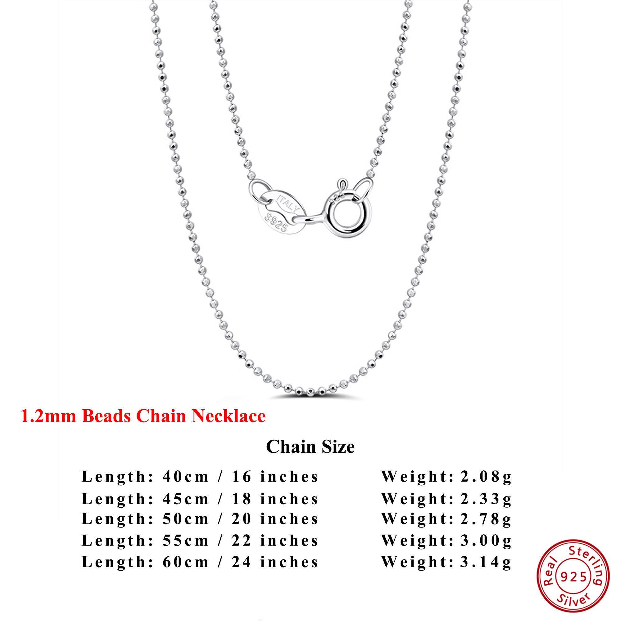 

Effie Queen Real 925 Sterling Silver 2mm Ball Beads Chain Necklaces 40-60cm Simple Dainty DIY Beaded Chain Choker Unisex SC24 40cm