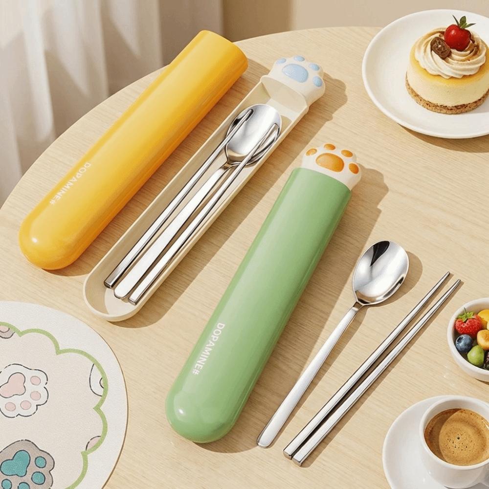 Portable Spoon Fork Chopsticks Set Cat Paw Travel Tableware Set Stainless Steel Cutlery Set Travel