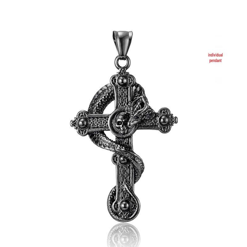 Retro Unisex Titanium Steel Divine Dragon Cross Pendant Necklace