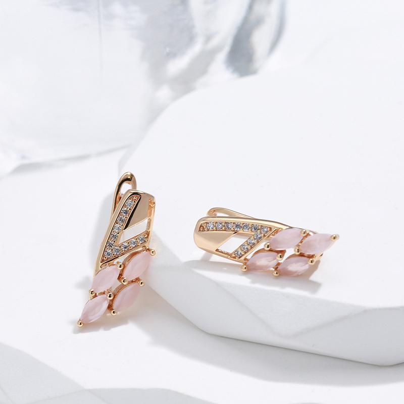 Trendy Pink Natural Zircon Drop Earrings For Women Rose Gold Unusual Geometry Earrings Luxury Bride Wedding Jewelry