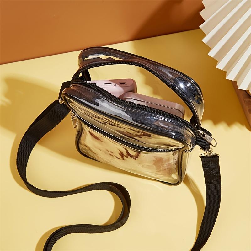 Mini durchsichtige Umhängetasche, Trendige quadratische Handytasche, Damen Reißverschluss Strand-Schultertasche