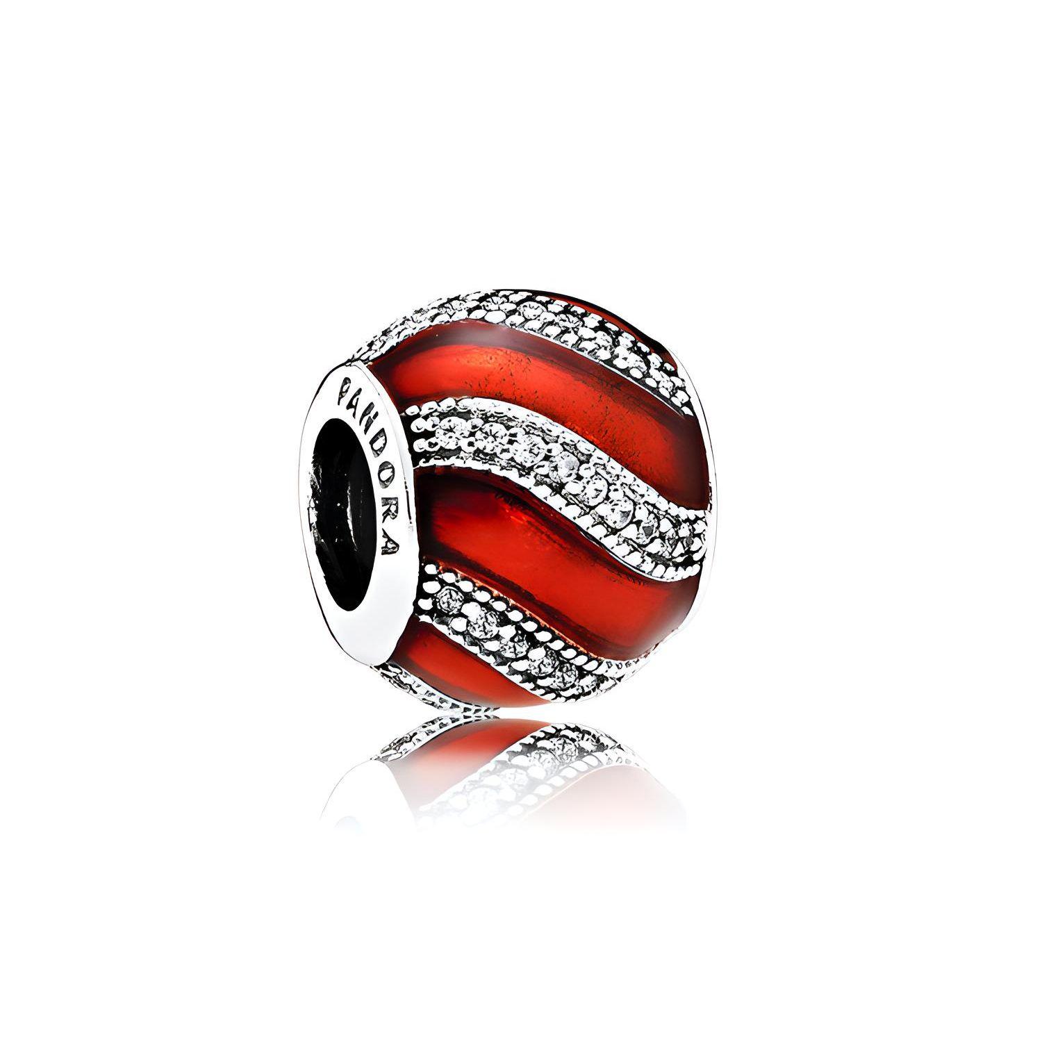 Pandora Bracelet Charm Red Ribbon Ball Bead Cubic Zirconia Pendant Women bracelet 791991EN07 Red