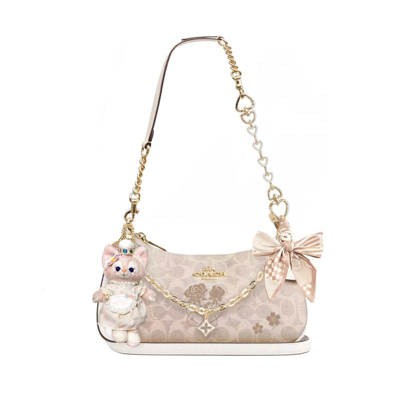 

COACH shoulder bag [Customized bag] Teri 24 classic presbyopic Logo zipper closure, pendant, scarf, bow, printing, extension Hoshichuiye basic model білий
