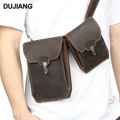 Men's Retro Genuine Leather Chest Bag - Top Layer Cowhide Crossbody for Casual Outdoor Travel