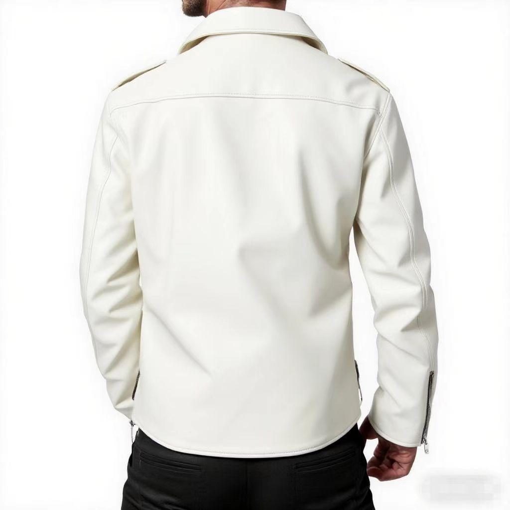 Autumn Winter Casual Men's PU Leather Jacket Fashion Slim Fit Turn Down Collar Moto Biker Coat Trendy Men's Outerwear