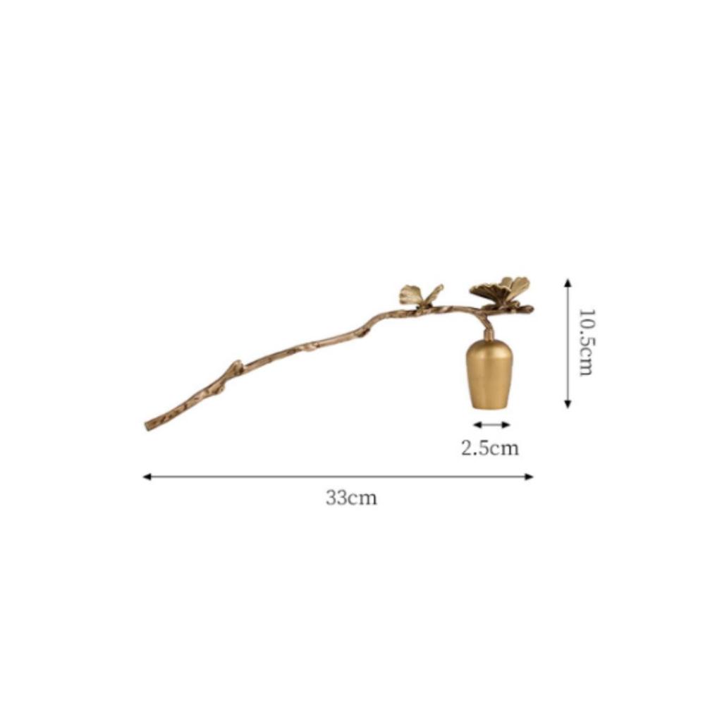 Ginkgo Leaf Candle Butterfly Accents Brass Long Handle
