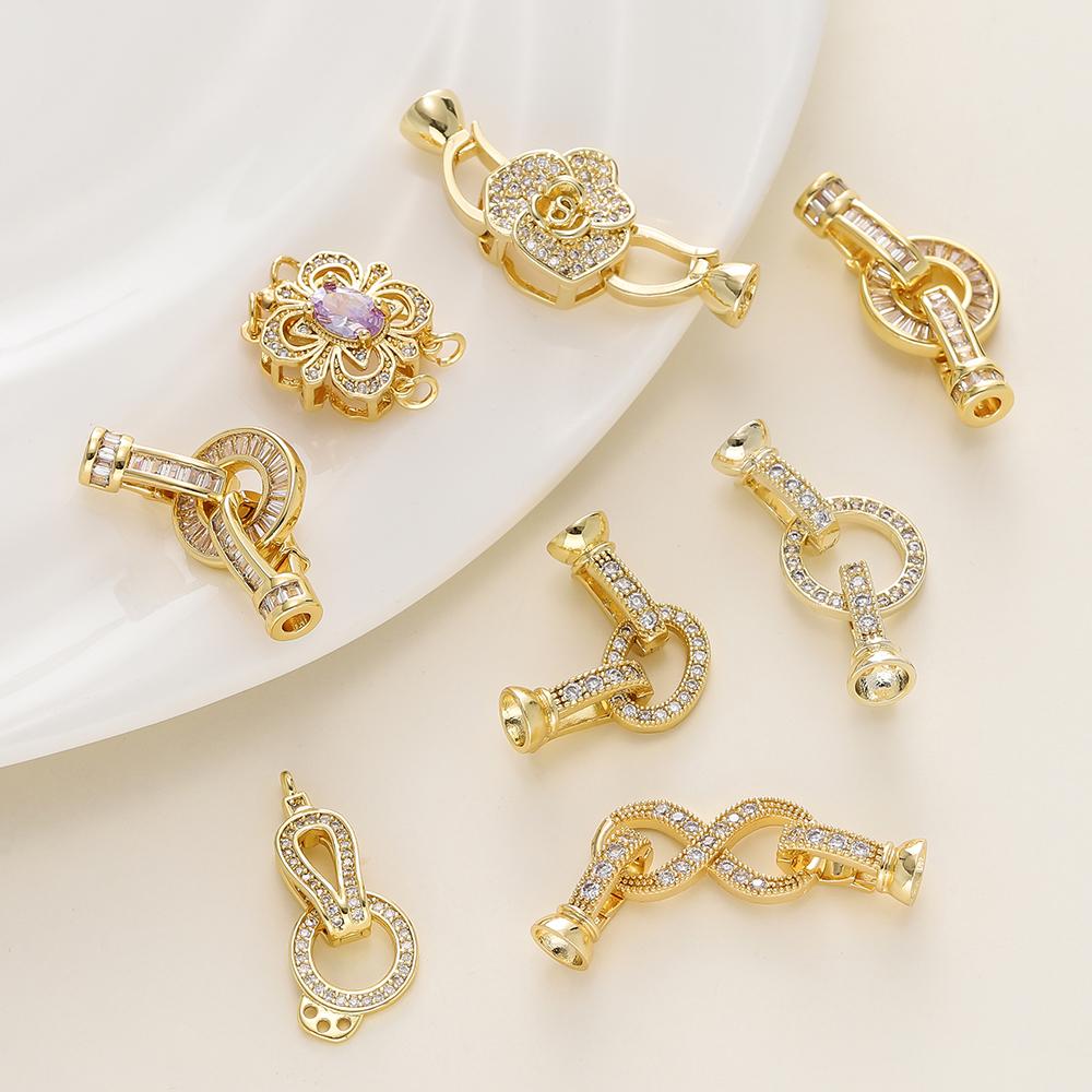 1/2Pcs/Pack 14/18K Gold Plated Inlaid Zircon Connector End Caps Fastener Clasps for DIY Jewelry Bracelet Making Accessories