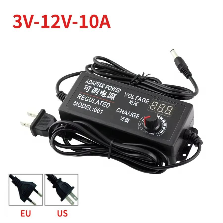 Universal Adjustable Power Adapter AC To DC 3V-12V 10A / 9V-24V 5A Power Supply Adapter with Display Screen Transformer Charger