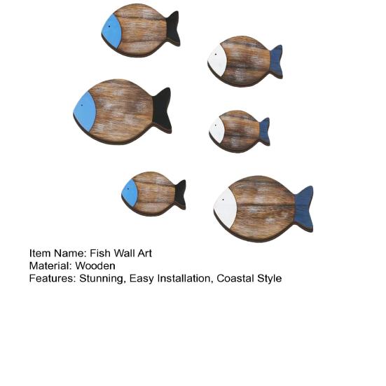 6 Pcs Wooden Fish Wall Decor Nautical Coastal Wood Wall Art Rustic Beach Ocean Fish Lake House Hanging Ornament for Bathroom Bedroom