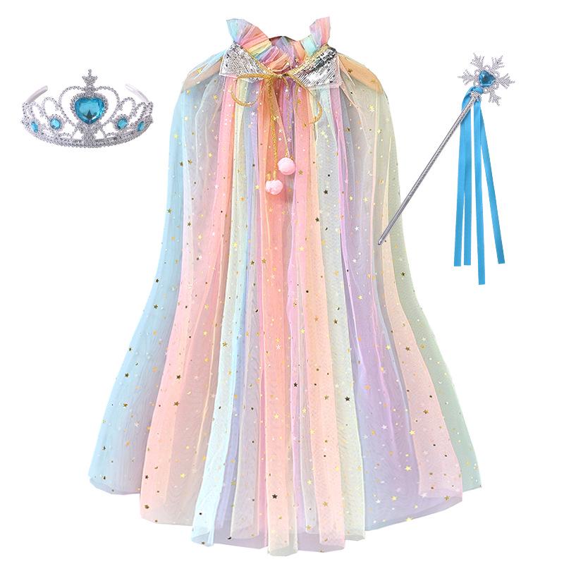 Girls' Elsa Princess Frozen Crown Set with Sequined Cape Shawl