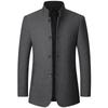 Mens Autumn and Winter Tweed Jacket Middle-aged Solid Color Standing Collar Zhongshan Suit